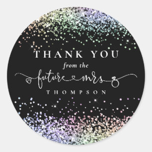 Glitter Future Mrs Bridal Shower Thank You Black Classic Round Sticker