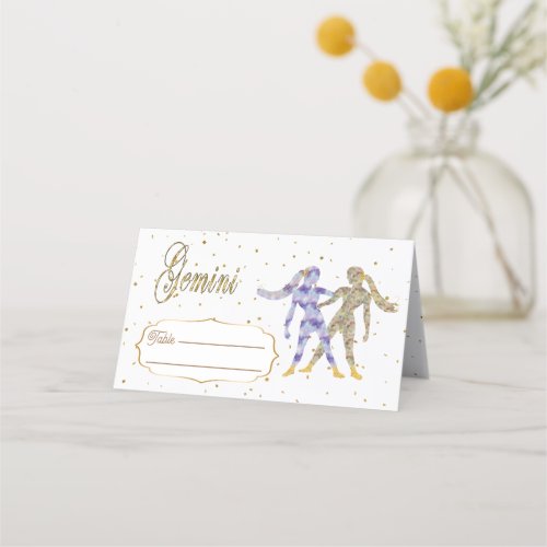 Glitter Gemini Gold Confetti Birthday Place Card