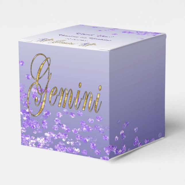 Glitter Gemini & Purple Glitter Birthday Favor Boxes (Front Side)