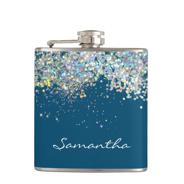 Glitter Girly Custom Name Monogram Flask (Front)