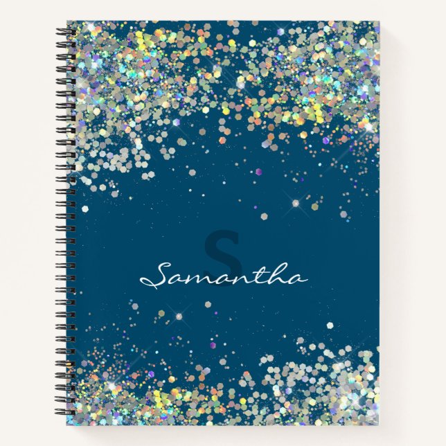 Glitter Girly Custom Name Monogram Notebook (Front)
