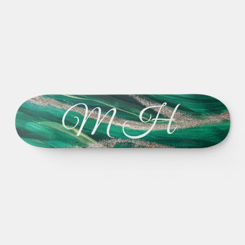Glitter Girly Green Mermaid Monogram Fantasy Skateboard
