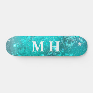 Glitter Girly Green Mermaid Monogram Fantasy Teal Skateboard