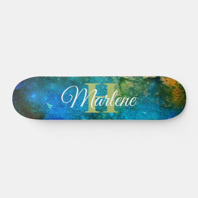 Glitter Girly Green Mermaid Monogram Name Fantasy  Skateboard (Horz)