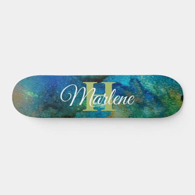 Glitter Girly Green Mermaid Monogram Name Fantasy  Skateboard (Horz)