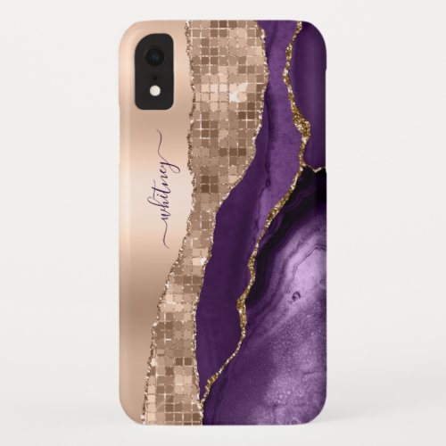 Glitter Girly Rose Gold Stylish Purple iPhone XR Case