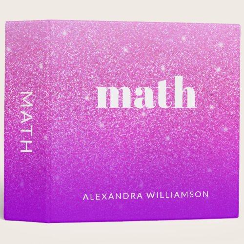 Glitter Girly Sparkly Pink Purple Name School  3 Ring Binder