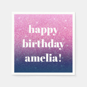 Glitter Girly Sparkly Purple Birthday Custom Name Napkins