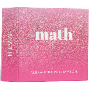 Glitter Girly Sparkly Rose Pink Name School   3 Ring Binder