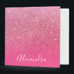 Glitter Girly Sparkly Rose Pink Script Name 3 Ring Binder<br><div class="desc">Personalized Glitter Girly Sparkly Rose Pink Script Name 3 Ring Binder</div>