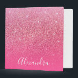 Glitter Girly Sparkly Rose Pink Script Name 3 Ring Binder<br><div class="desc">Personalized Glitter Girly Sparkly Rose Pink Script Name 3 Ring Binder</div>