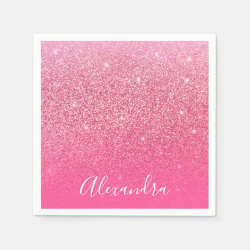 Glitter Girly Sparkly Rose Pink Script Name Custom