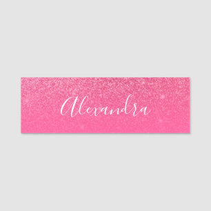 Glitter Girly Sparkly Rose Pink Script Name Custom Tag
