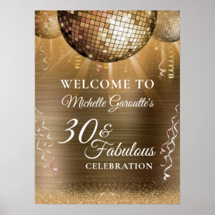 Glitter Glam 30 & Fabulous Gold Disco Ball Poster
