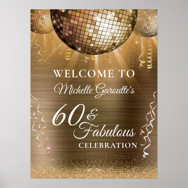Glitter Glam 60 & Fabulous Gold Disco Ball Poster (Front)