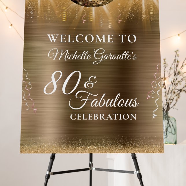Glitter Glam 80 & Fabulous Gold Disco Ball Foam Board (In Situ (Stand))