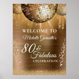 Glitter Glam 80 & Fabulous Gold Disco Ball Poster
