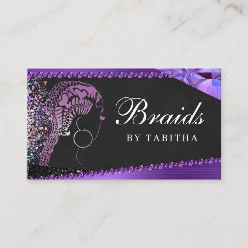 Glitter Glam Abstract Modern Hair Braiding Salon B Business Card