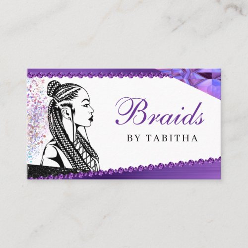 Glitter Glam Abstract Modern Hair Braiding Salon B Business Card