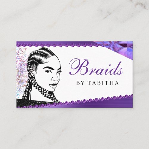 Glitter Glam Abstract Modern Hair Braiding Salon B Business Card