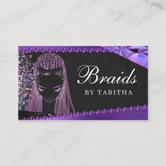 Glitter Glam Abstract Modern Hair Braiding Salon Business Card (Front)