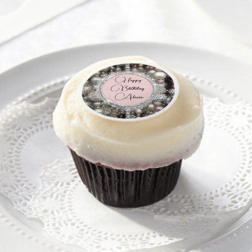 Glitter Glam Beads Birthday Personalized Edible Frosting Rounds