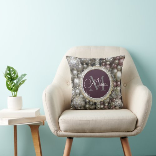 Glitter Glam Beads Monogramed Throw Pillow