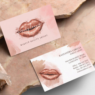 Glitter Glam Beauty Makeup Artist Rose Gold Lips Business Card