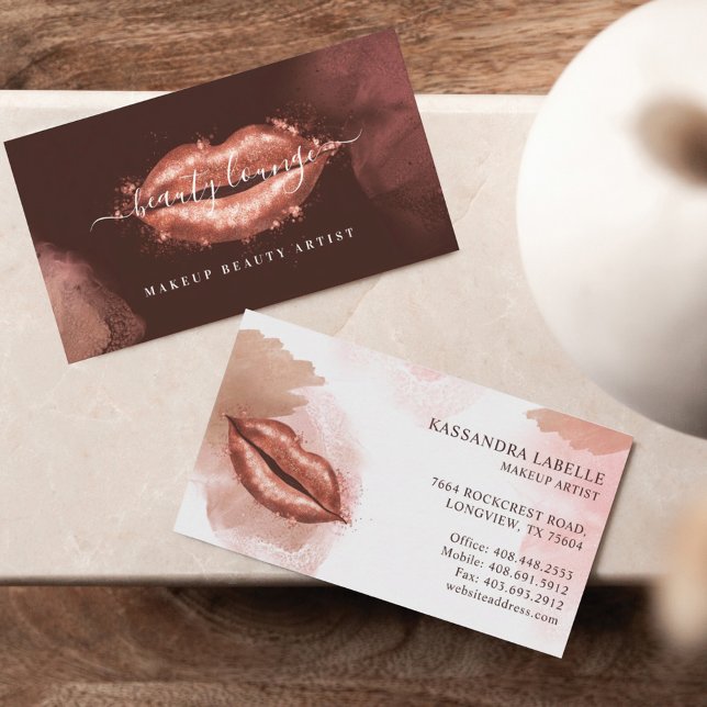 Glitter Glam Beauty Makeup Artist Rose Gold Lips Business Card (Creator Uploaded)