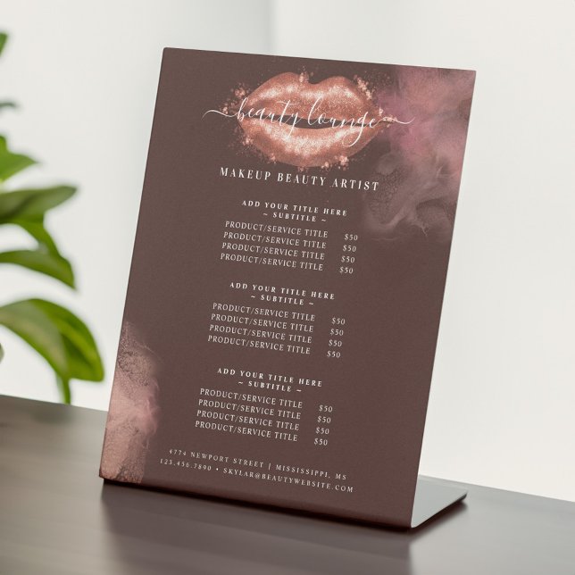 Glitter Glam Beauty Makeup Artist Service List Pedestal Sign (Glitter Glam Beauty Makeup Artist Service List Pedestal Sign)