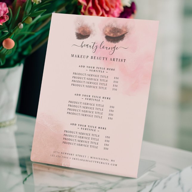Glitter Glam Beauty Makeup Artist Service List Pedestal Sign (Glitter Glam Beauty Makeup Artist Service List Pedestal Sign)