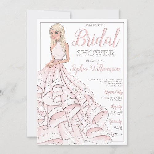 Glitter Glam Blonde Bride Bridal Shower Invitation