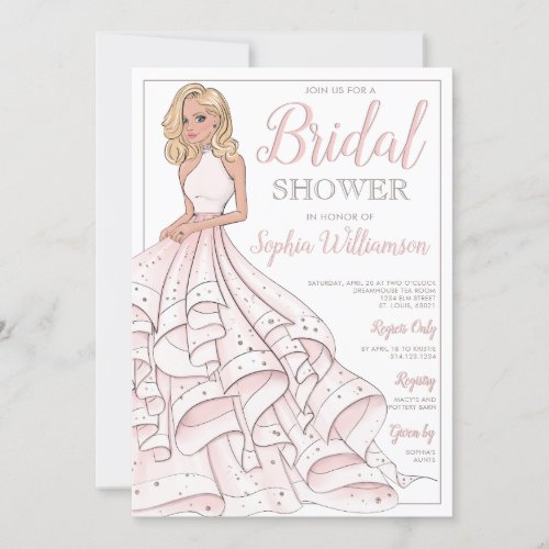 Glitter Glam Blonde Bride Bridal Shower Invitation