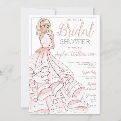 Glitter Glam Blonde Bride Bridal Shower Invitation