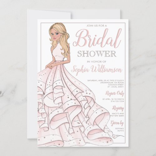 Glitter Glam Blonde Bride Bridal Shower Invitation