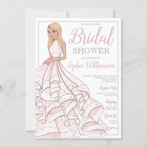 Glitter Glam Blonde Bride Bridal Shower Invitation