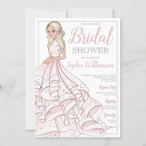 Glitter Glam Blonde Bride Bridal Shower Invitation