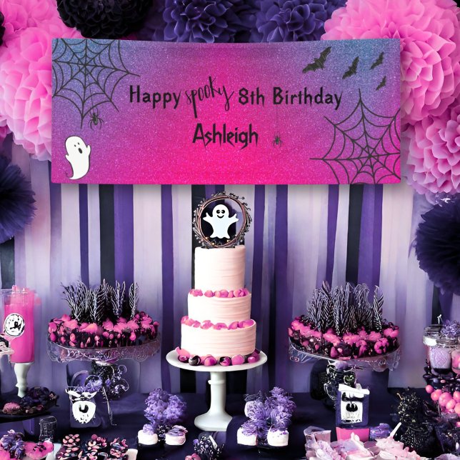 Glitter Glam Cute Ghost Spider Halloween Birthday Banner (Creator Uploaded)