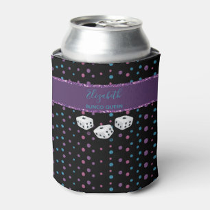 Glitter Glam Girly Dice Monogram Bunco Can Cooler