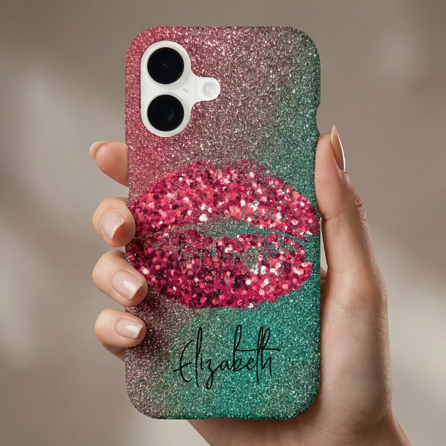 Glitter Glam Hot Pink Ombre Lipstick Kiss Imprint Case-Mate iPhone Case (Creator Uploaded)