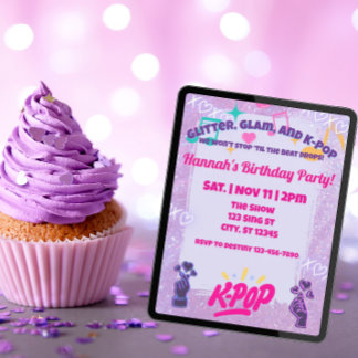 Glitter, Glam, & K-Pop Birthday Party Invitation