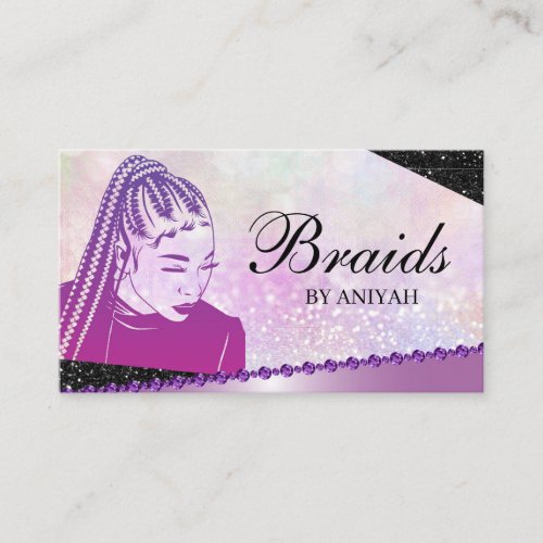 Glitter Glam Modern Hair Braiding Salon Business Card