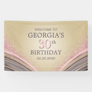 Glitter Glam Rose Gold Birthday Banner