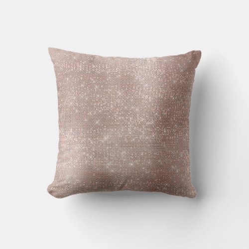 Glitter Glam Rose Gold Sparkly Girly Blush Sequin Throw Pillow