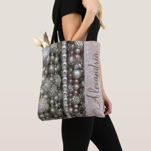 Glitter Glam Silver Beads  Personalized Tote Bag