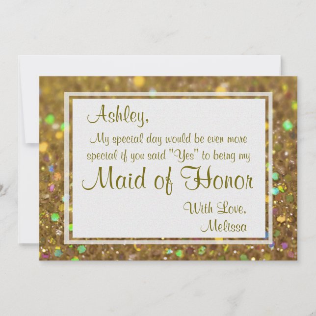 Glitter Glam Will You Be My Maid of Honor Invitation (Front)