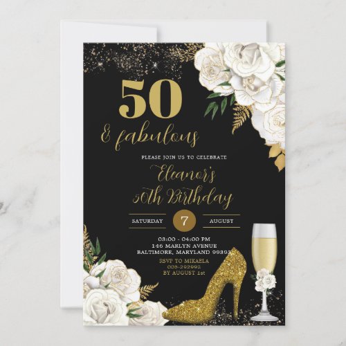 Glitter Glamour Gold Stiletto Heels Adult Birthday Invitation