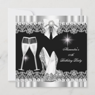 Glitter Glamour Hi Heels Silver Black Champagne Invitation