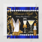 Glitter Glamour Night Blue Gold Black Party Invitation (Front)