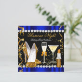 Glitter Glamour Night Blue Gold Black Party Invitation (Standing Front)